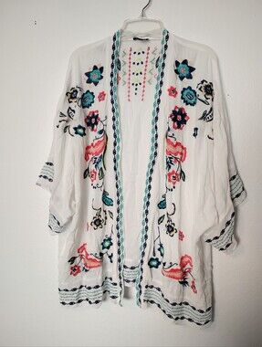 Curations Embroidered Floral Design Flowy Cardigan